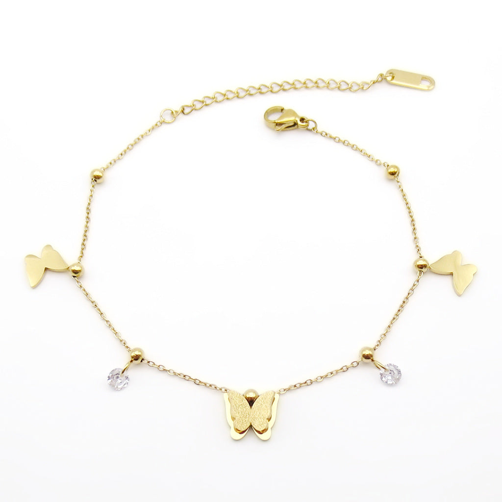Stainless Steel 3D Butterfly Anklet - Gold