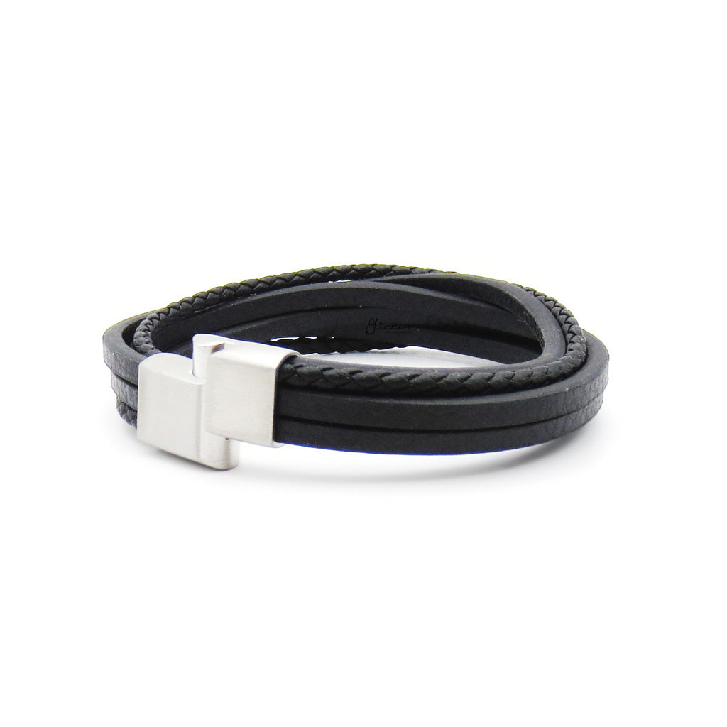 Multi-Strand Black Braided Leather Bracelet