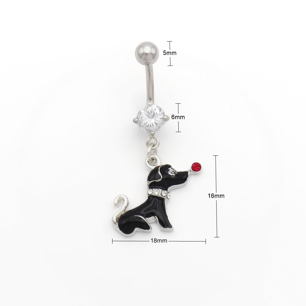 Black Dog Dangle Belly Button Ring-Belly Rings-3-Glitters
