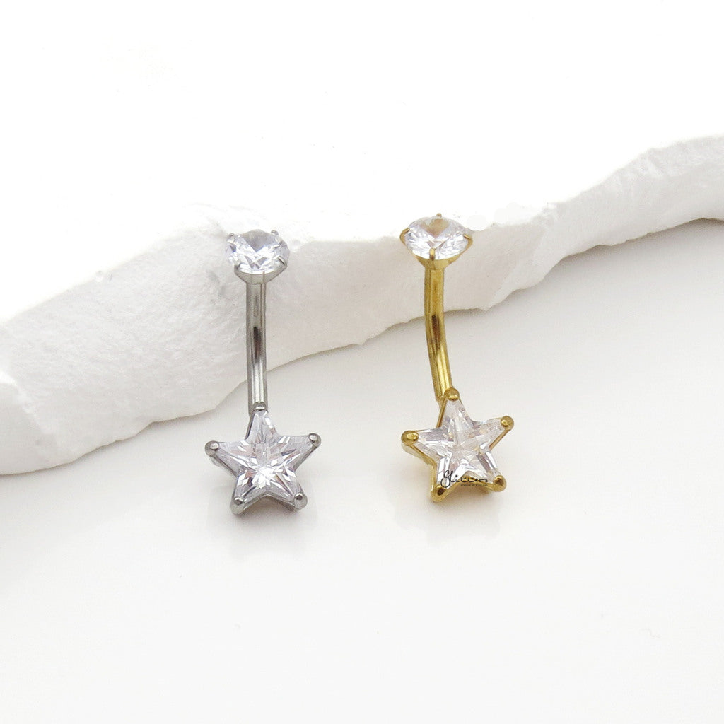 Star CZ Belly Button Navel Ring - Gold-Belly Rings-4-Glitters