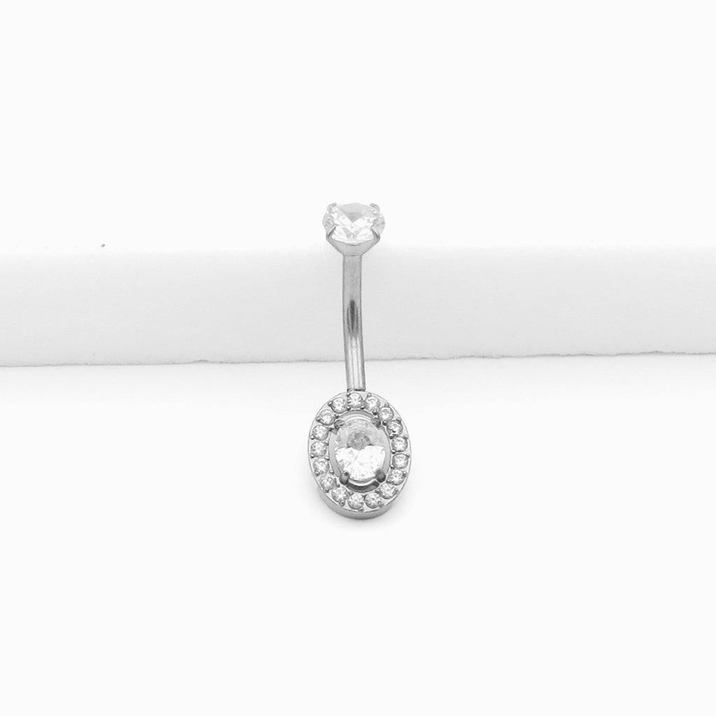 Halo Oval CZ Belly Button Navel Ring-Belly Rings-1-Glitters