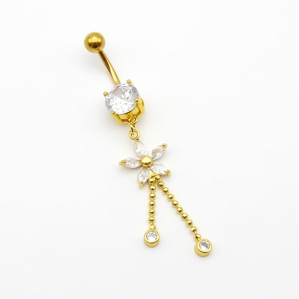 CZ Flower Dangling Fringe Belly Button Ring