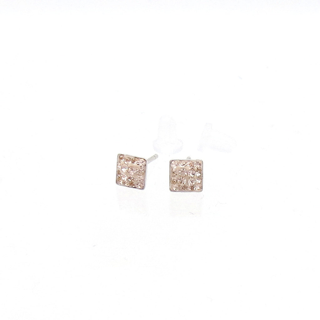 Sterling Silver Pave Crystal Square Stud Earrings