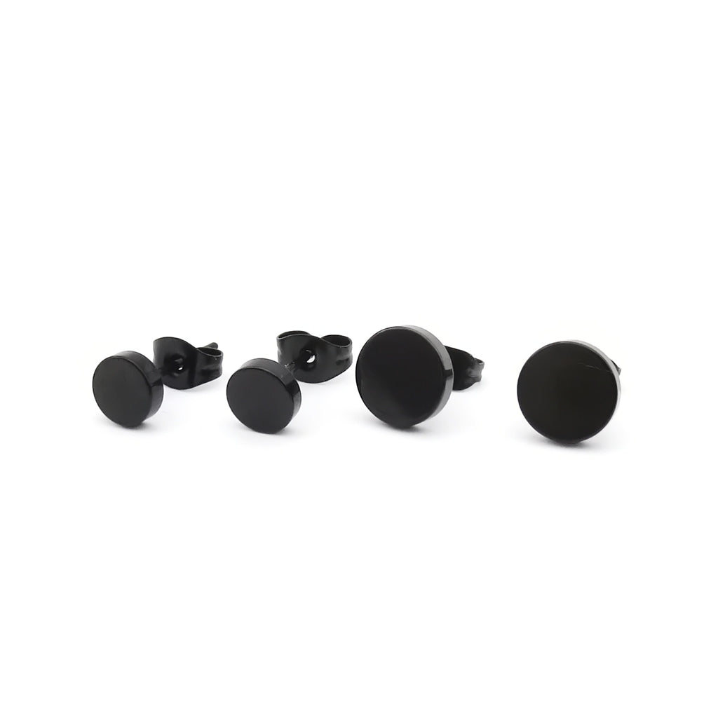 Stainless Steel Round Stud Earrings - Black