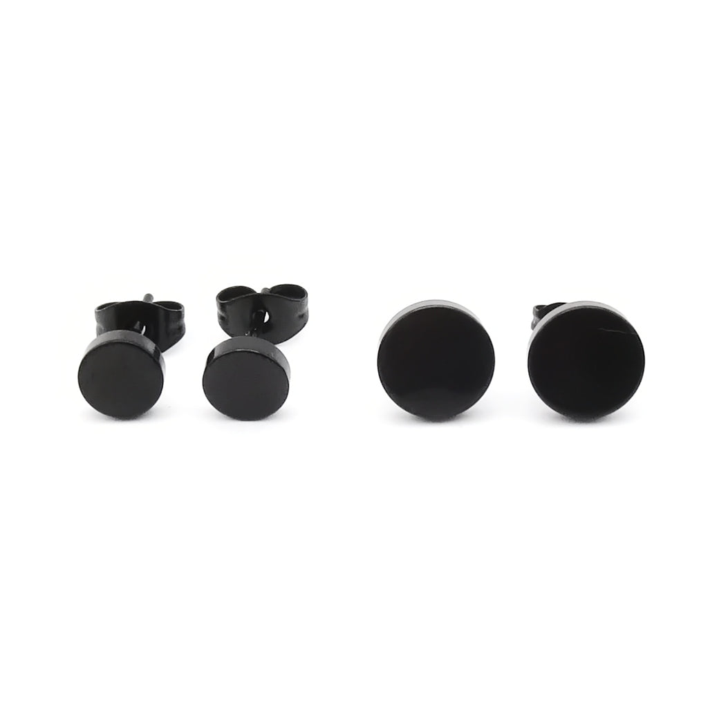 Stainless Steel Round Stud Earrings - Black