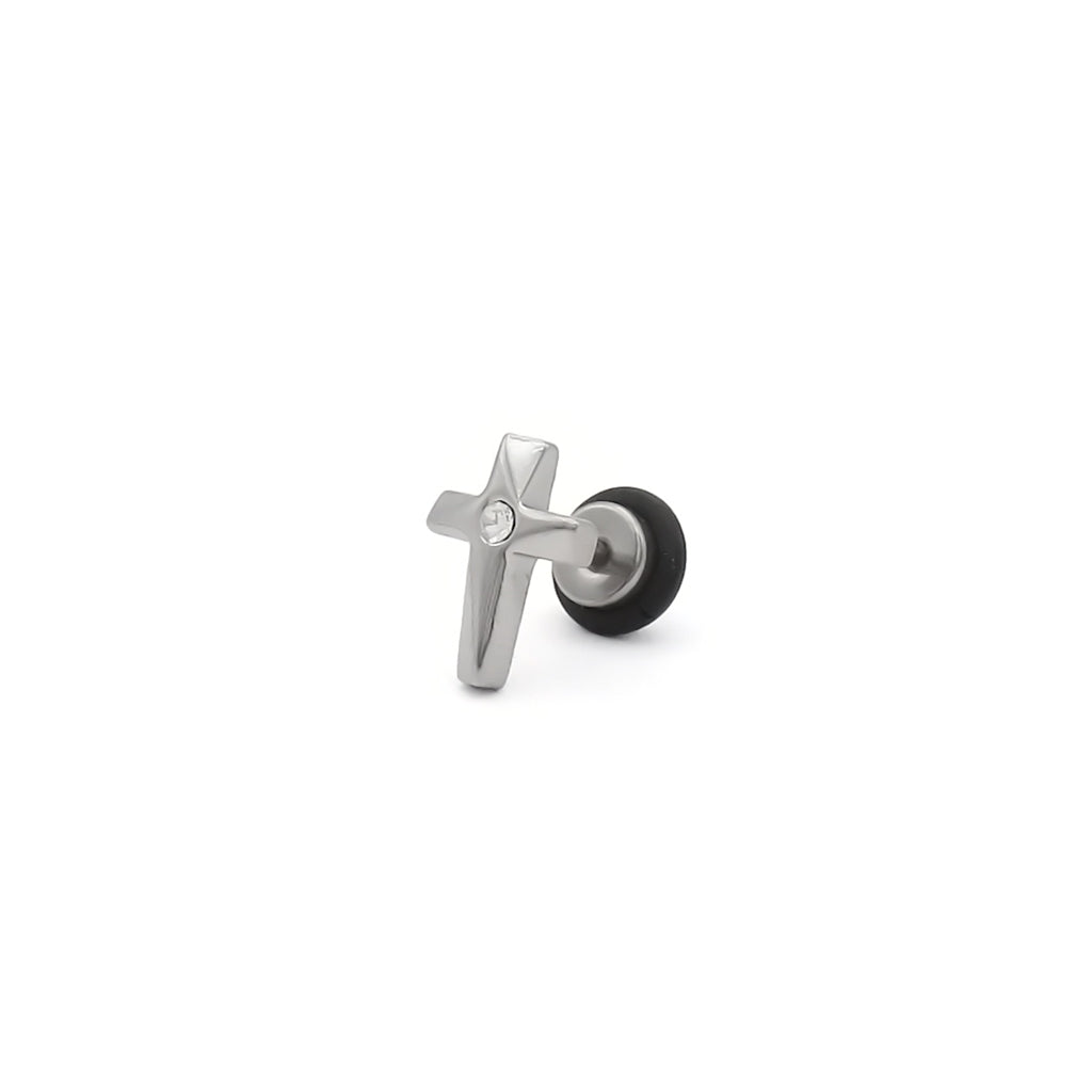 Stainless Steel Crystal Cross Fake Plug Earring
