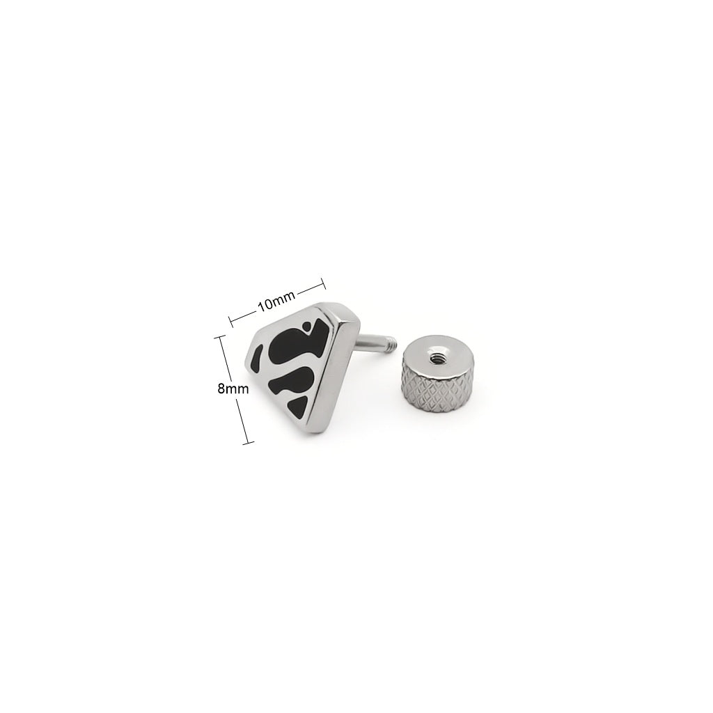 Stainless Steel Black Enamel S Shield Fake Plug Earring-Fake Plugs-3-Glitters