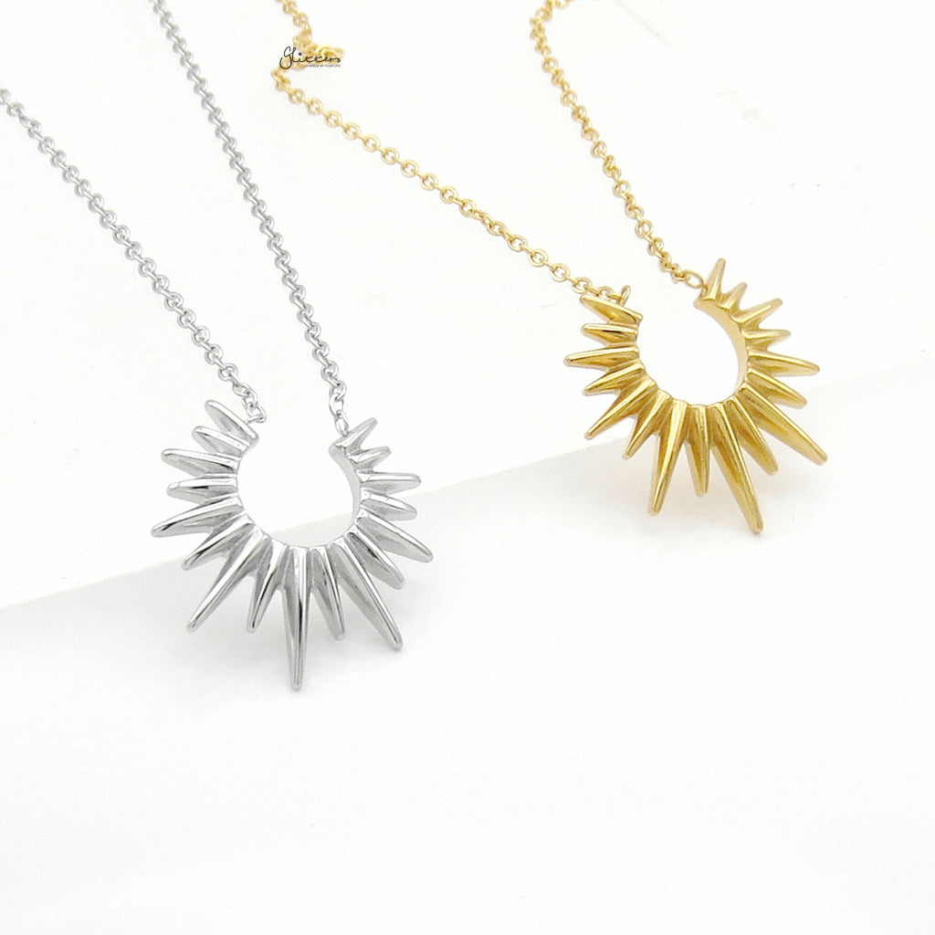 Stainless Steel Spiked Sun Pendant Necklace - Gold-Necklaces-2-Glitters