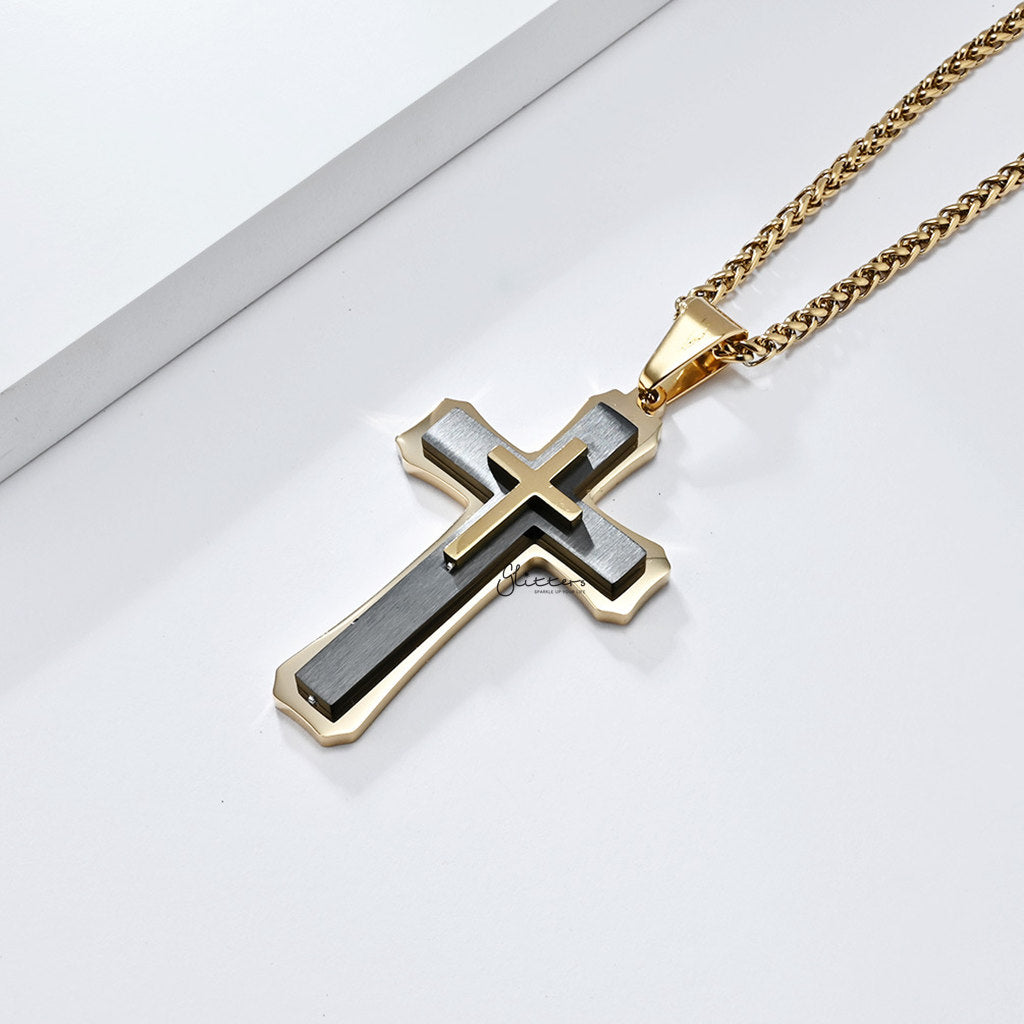 Triple Layer Two-Tone Cross Pendant - Gold-Pendants-2-Glitters