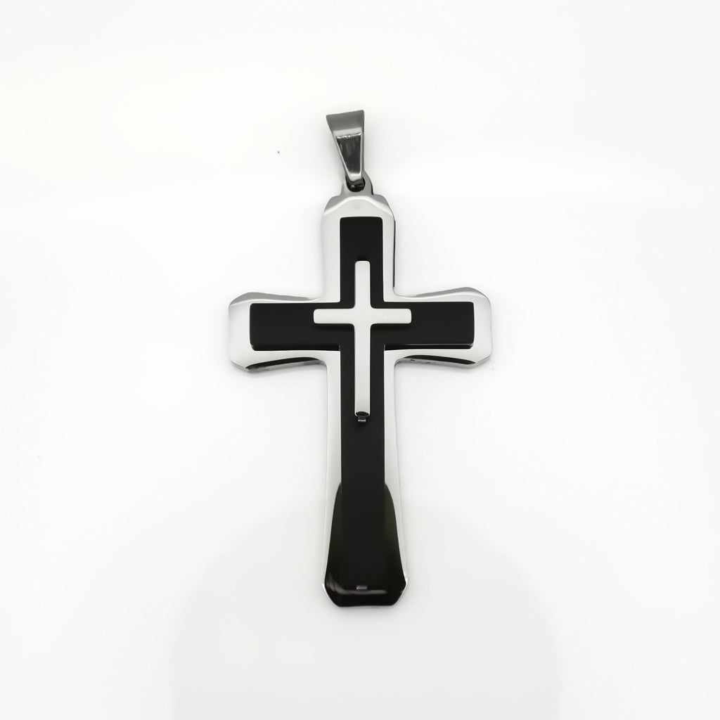 Triple Layer Two-Tone Cross Pendant - Silver-Pendants-1-Glitters