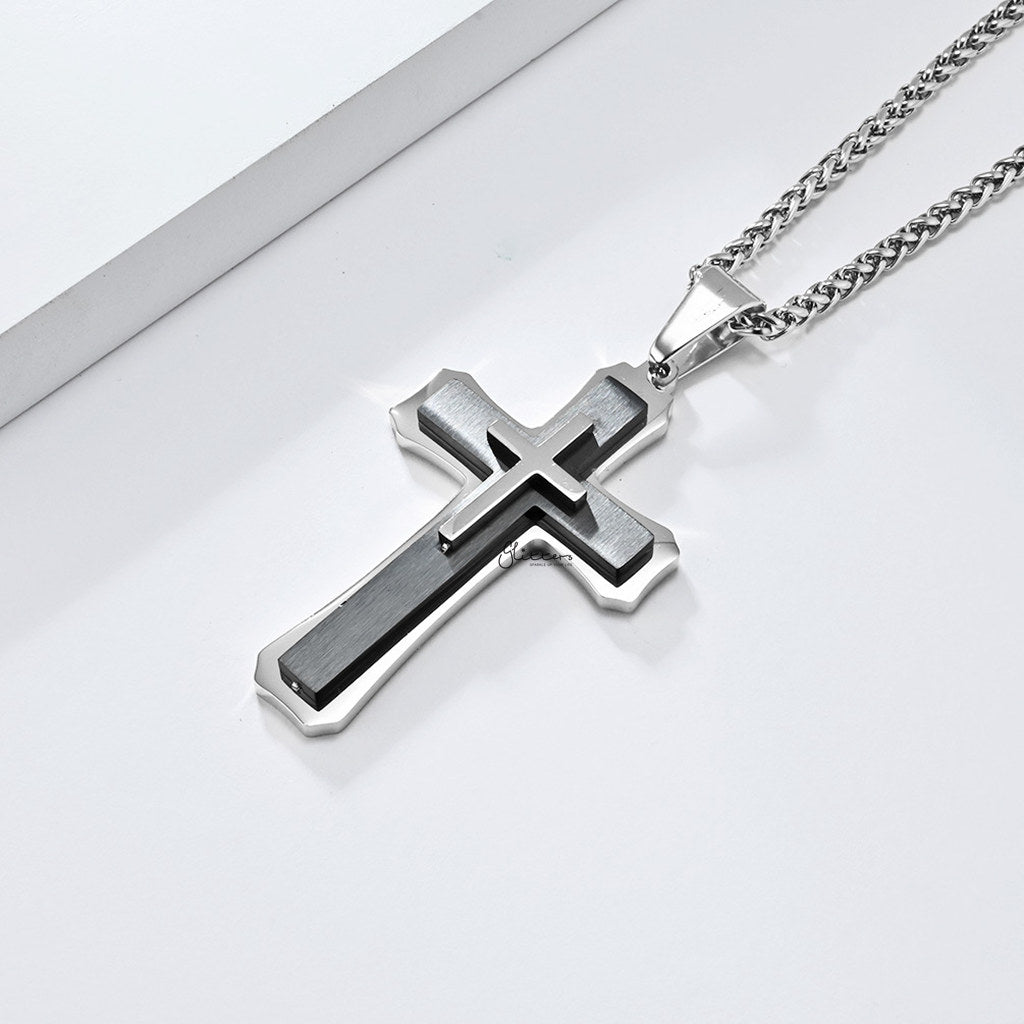 Triple Layer Two-Tone Cross Pendant - Silver-Pendants-3-Glitters