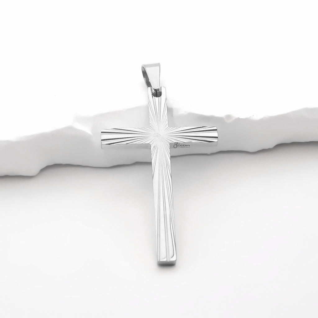 Stainless Steel Sunburst Cross Pendant - Silver