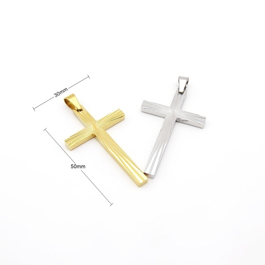 Stainless Steel Sunburst Cross Pendant - Silver