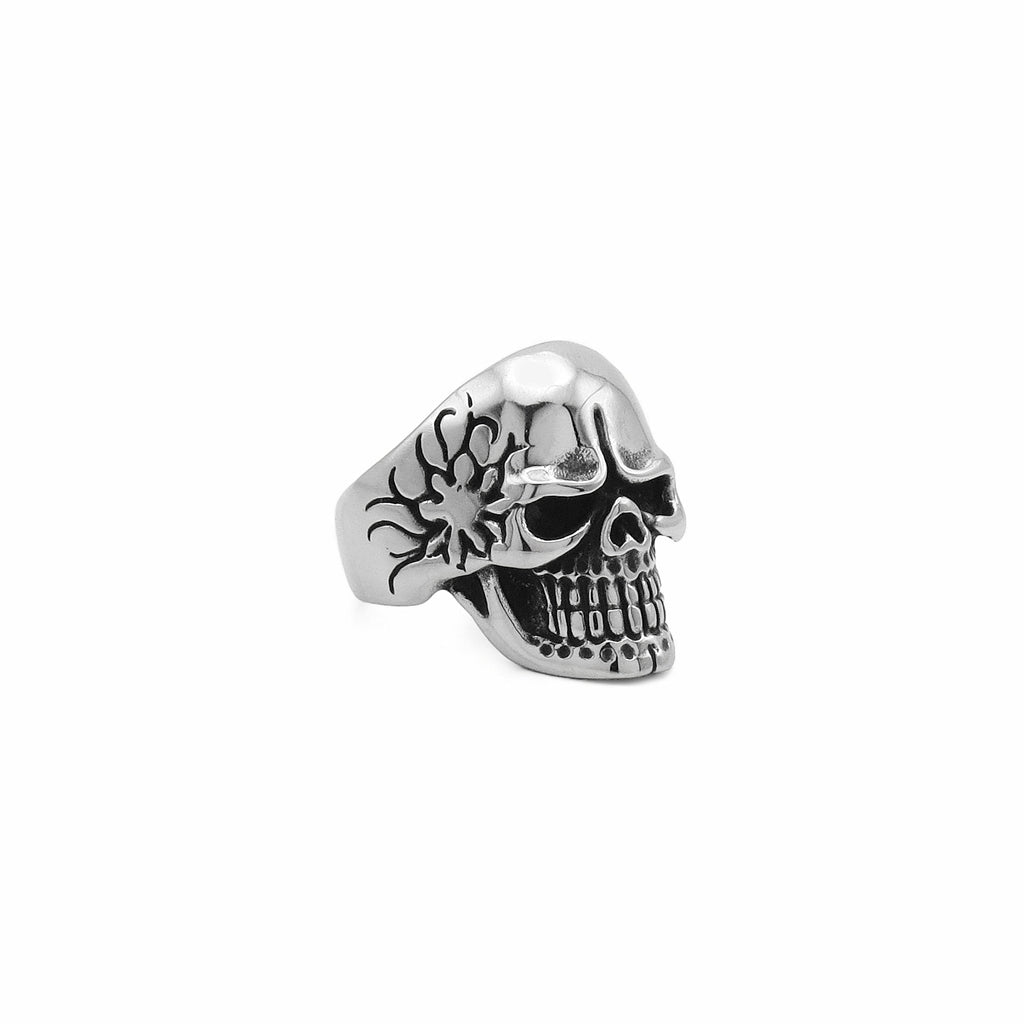 Stainless Steel Skull Ring with Tribal Pattern-Stainless Steel Rings-3-Glitters