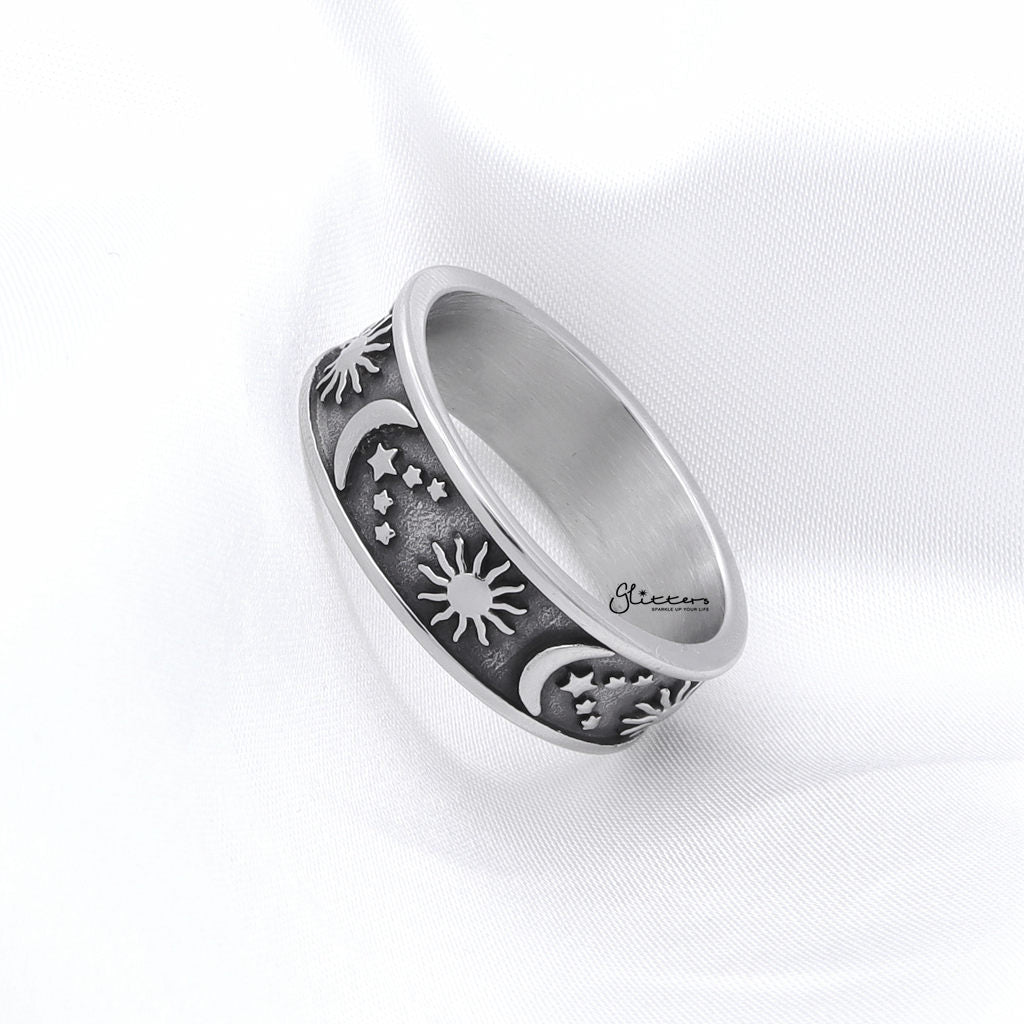 Stainless Steel Sun Moon Stars Ring-Stainless Steel Rings-2-Glitters