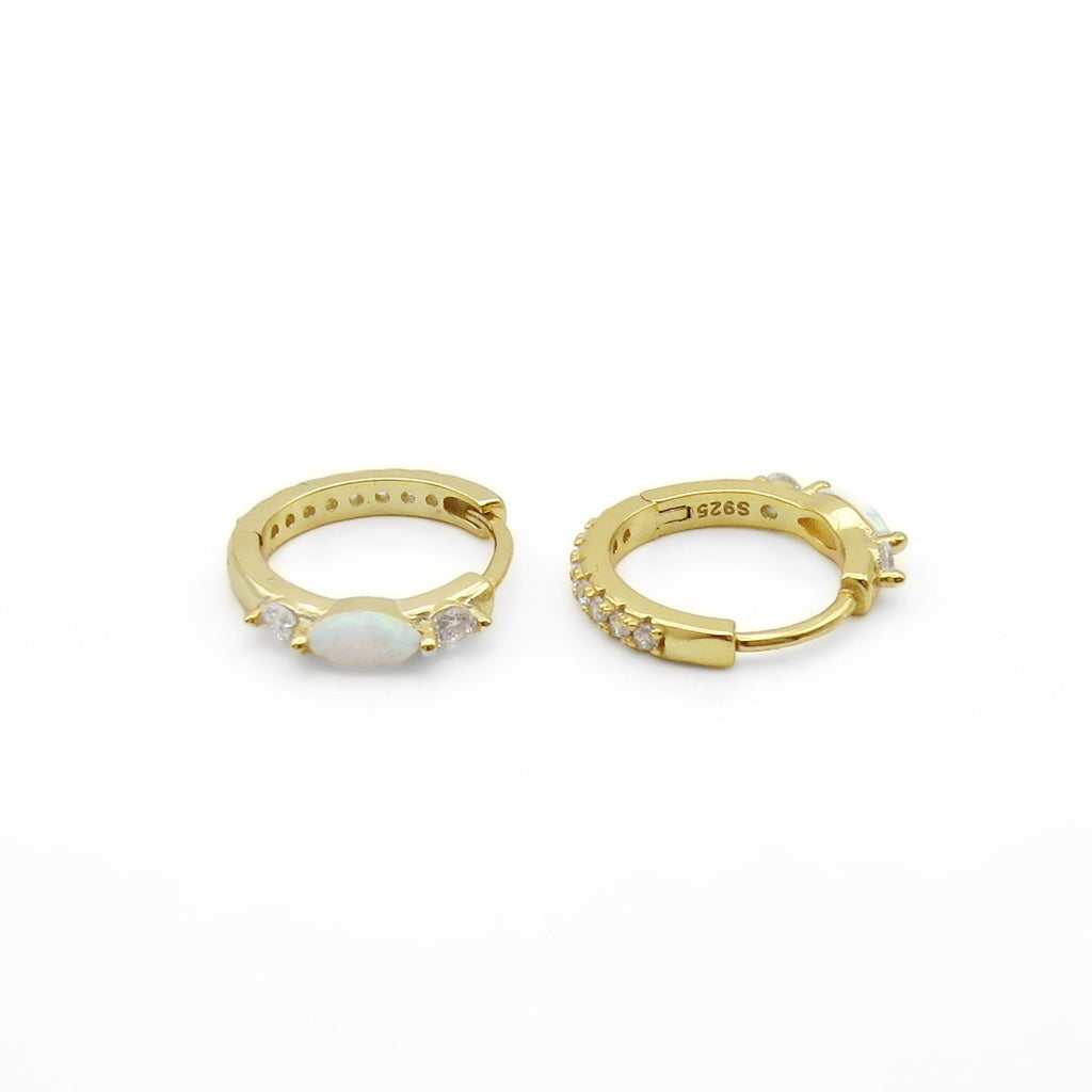 Marquise Opal and CZ Huggie Hoop Earrings - Gold-Hoop Earrings-3-Glitters