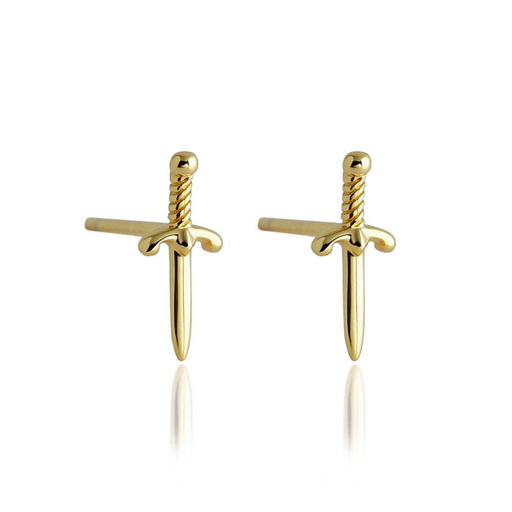 Sterling Silver Dagger Stud Earrings - Gold-Stud Earrings-1-Glitters