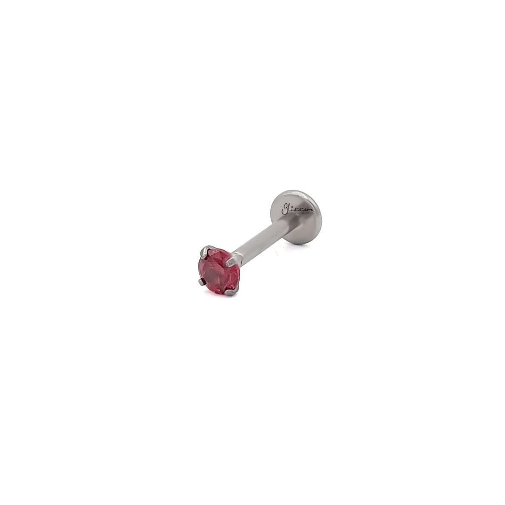 Round CZ Top Titanium Flat Back Stud Earring - Red