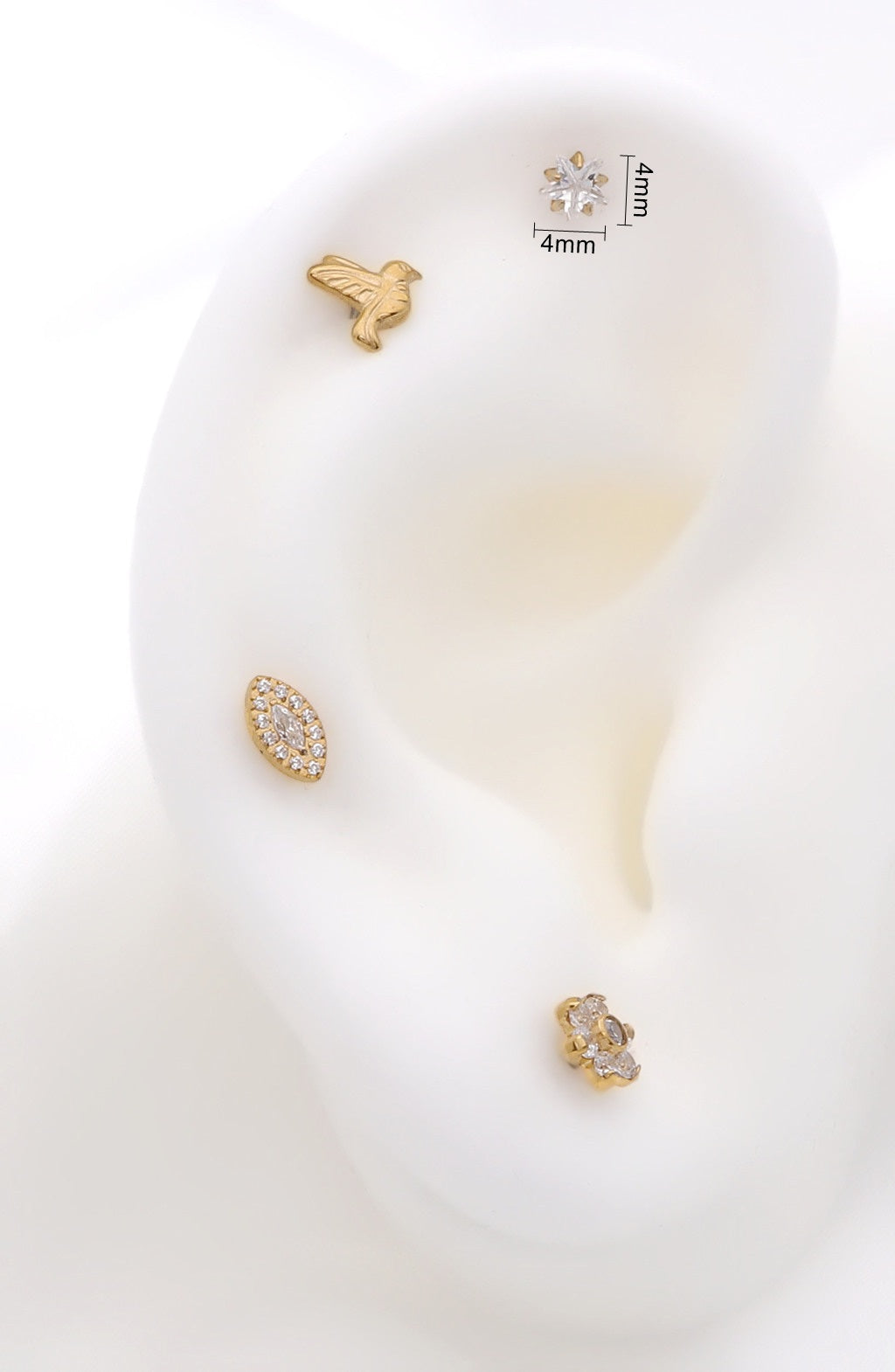 Star CZ Titanium Flat Back Stud Earrings-Tragus | Cartilage | Daith | Conch-3-Glitters