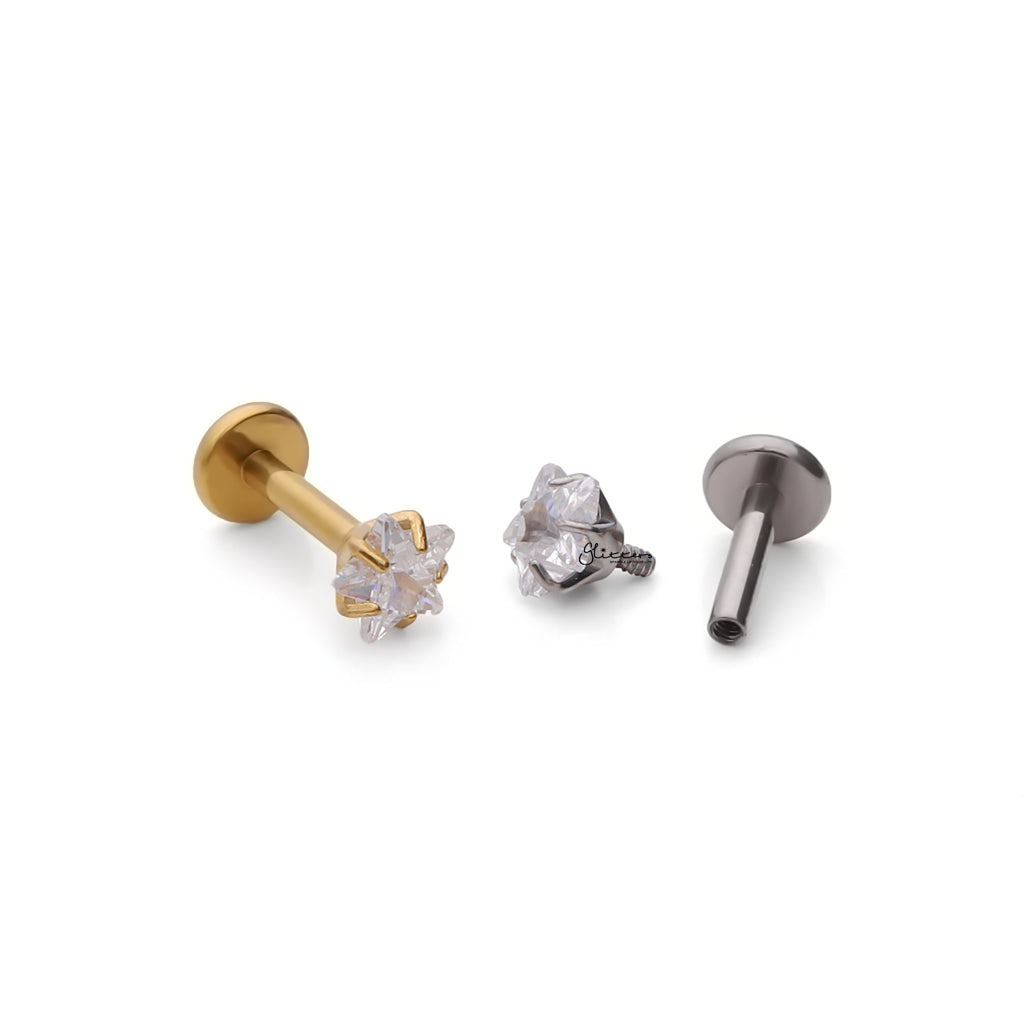 Star CZ Titanium Flat Back Stud Earrings-Tragus | Cartilage | Daith | Conch-4-Glitters