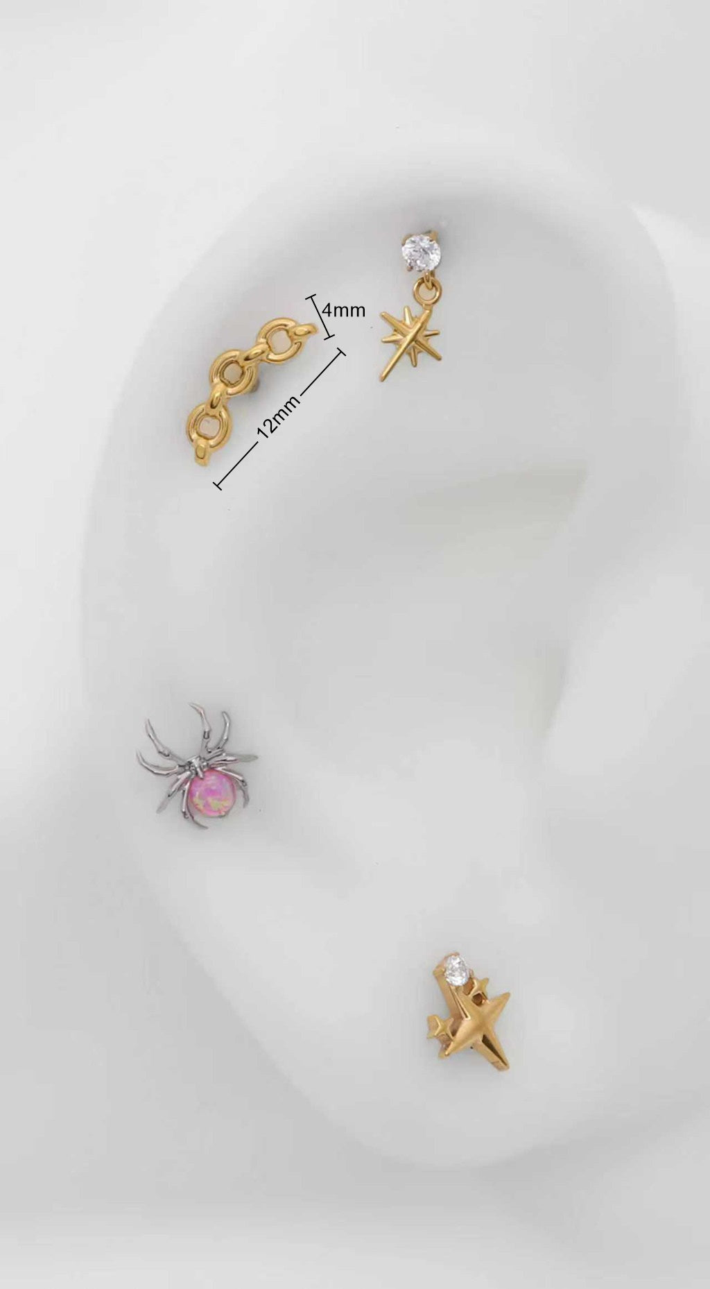 Chain Link Titanium Flat Back Stud Earrings-Tragus | Cartilage | Daith | Conch-3-Glitters