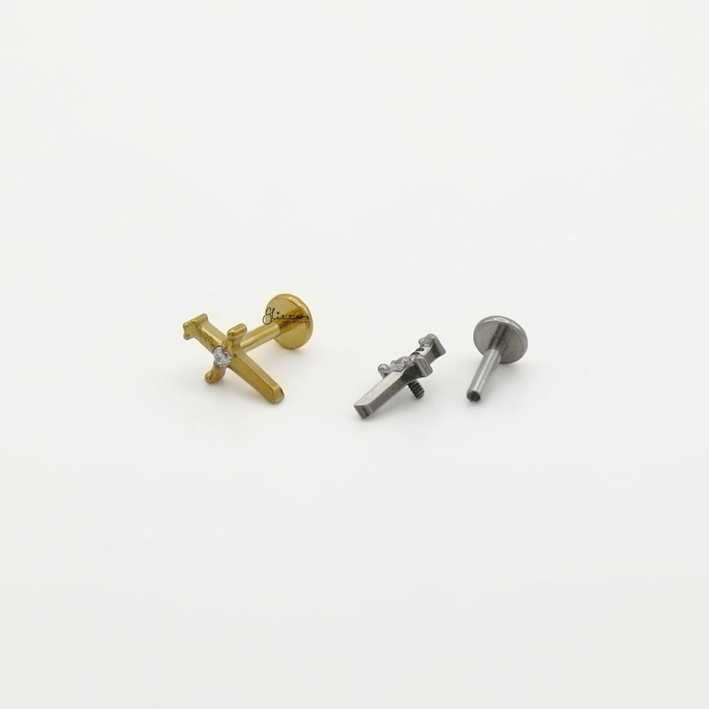 Sword with CZ Titanium Flat Back Stud Earrings-Tragus | Cartilage | Daith | Conch-5-Glitters