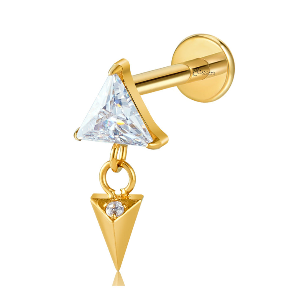 Dangle Triangle CZ Titanium Flat Back Stud Earring-Tragus | Cartilage | Daith | Conch-2-Glitters