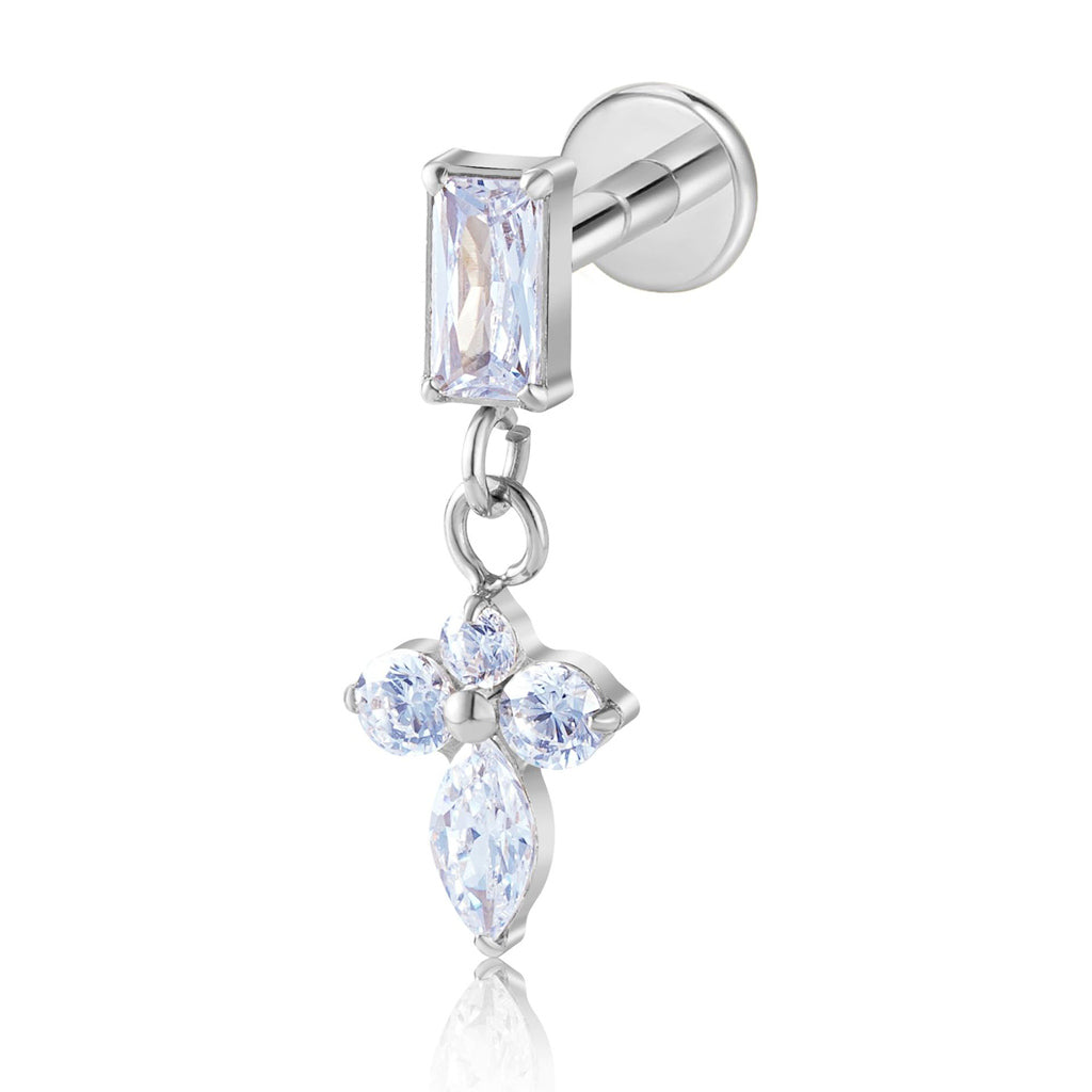 Baguette & Marquise Flower Dangle Titanium Flat Back Stud Earring