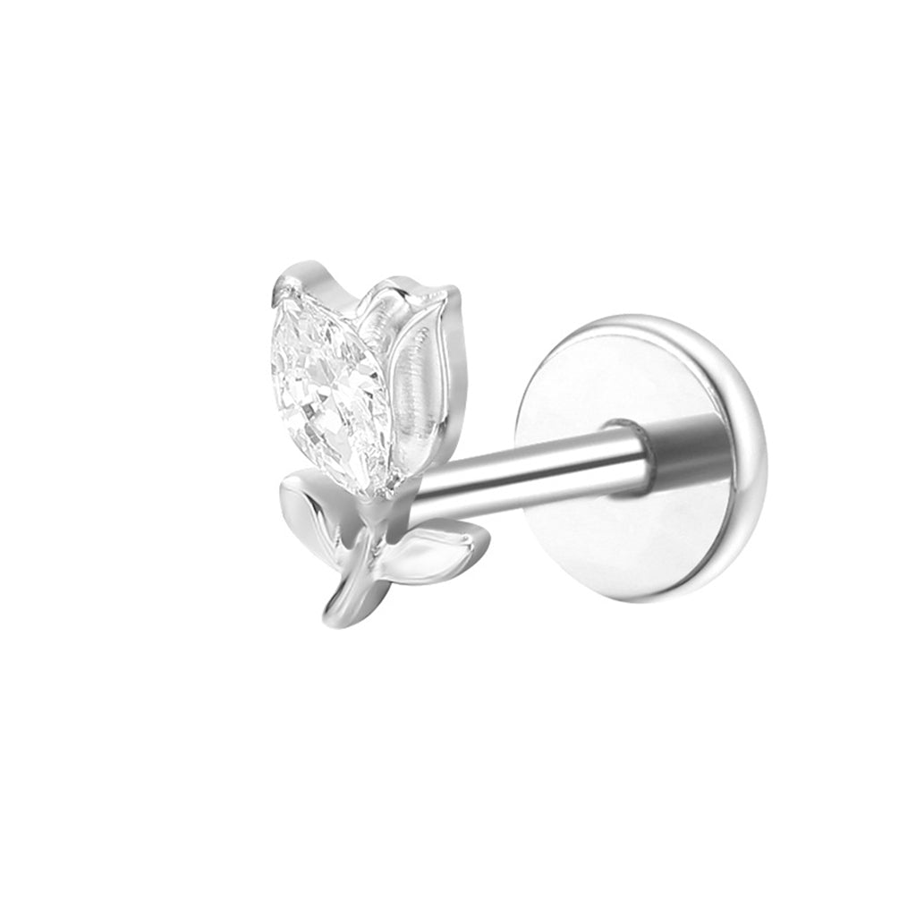 Marquise Flower Bud Titanium Flat Back Stud Earring