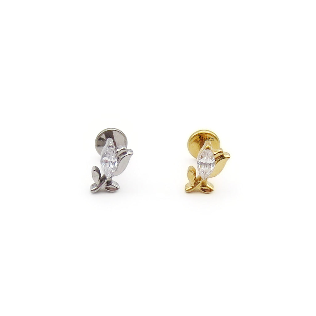 Marquise Flower Bud Titanium Flat Back Stud Earring-Tragus | Cartilage | Daith | Conch-4-Glitters