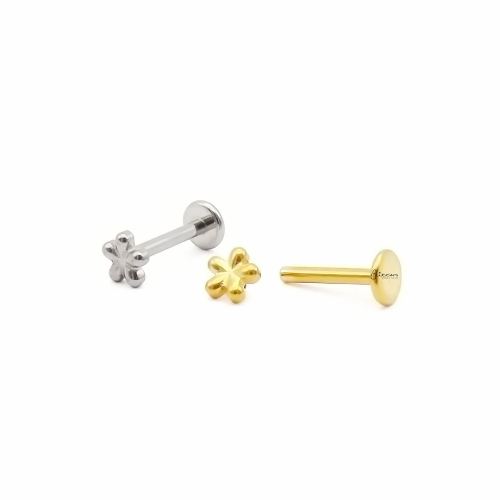 Dainty 5-Petal Flower Titanium Flat Back Stud Earring-Tragus | Cartilage | Daith | Conch-5-Glitters