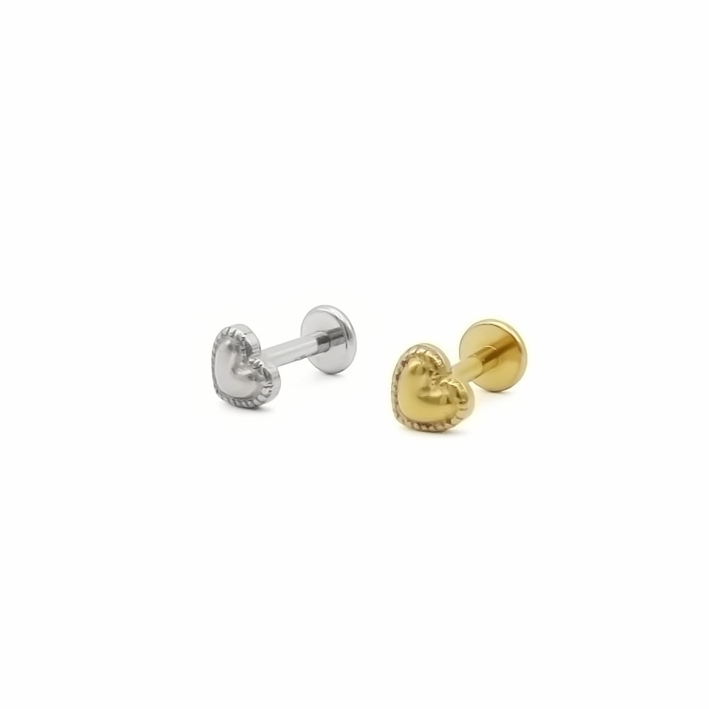 Beaded Edge Heart Titanium Flat Back Stud Earring-Tragus | Cartilage | Daith | Conch-1-Glitters
