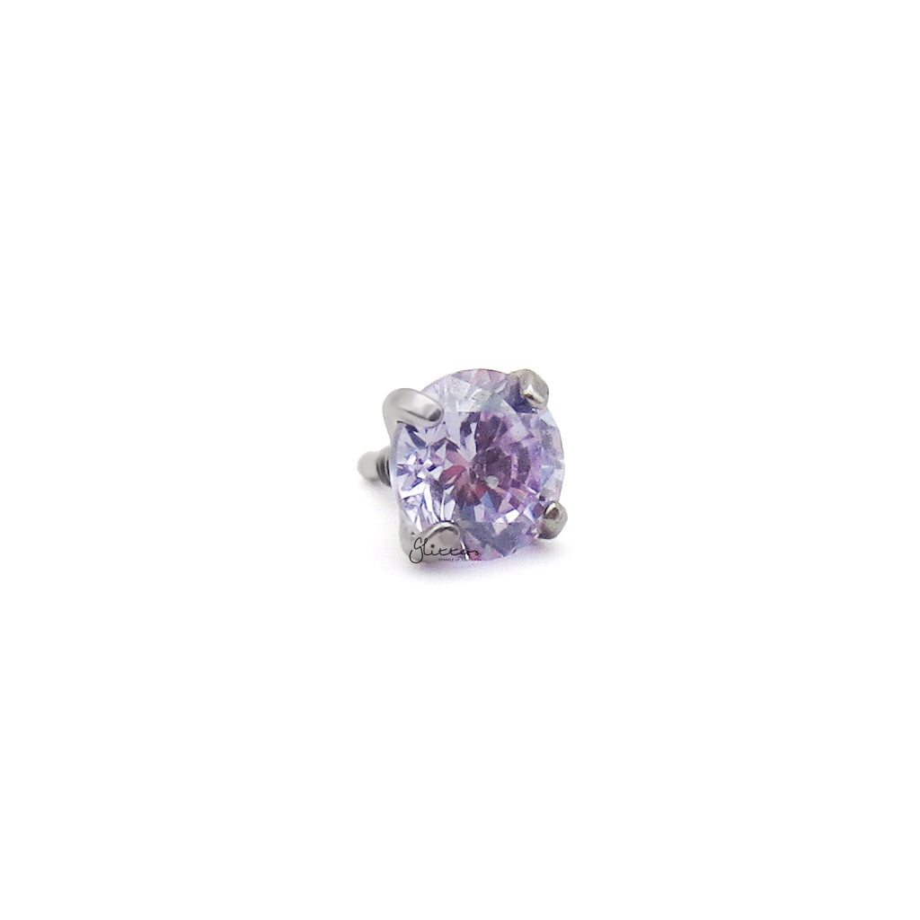 Round CZ Top Titanium Flat Back Stud Earring - Tanzanite