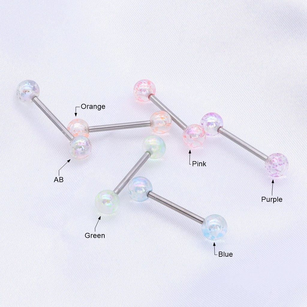 AB Coating Over Splash Acrylic Balls Tongue Barbell - Green-Tongue Bar-2-Glitters