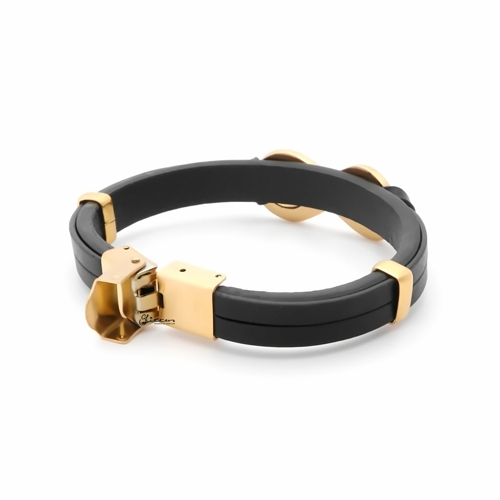 Infinity Symbol Black Leather Bracelet - Gold-Leather Bracelets-3-Glitters