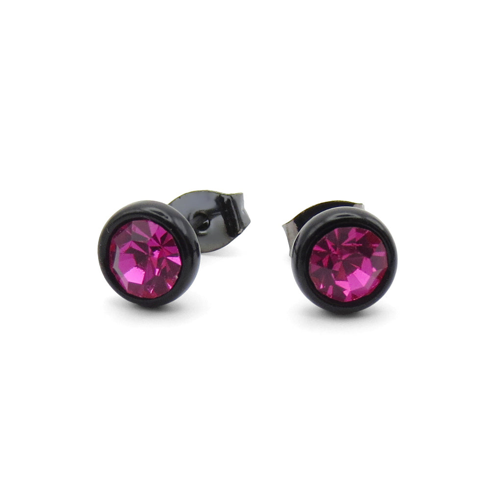 Round Crystal Black Stud Earrings-Stud Earrings-4-Glitters