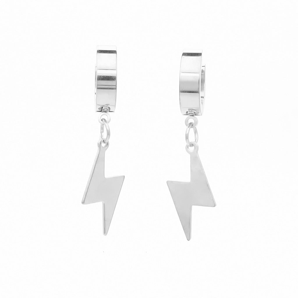 Stainless Steel Lightning Bolt Huggie Hoop Earrings Silver