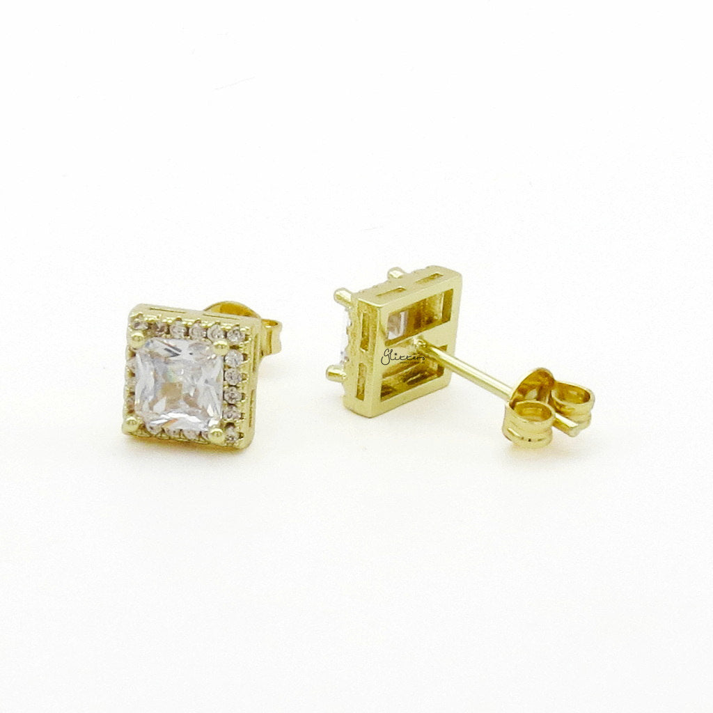 Iced Out Square Halo CZ Stud Earrings-Stud Earrings-3-Glitters
