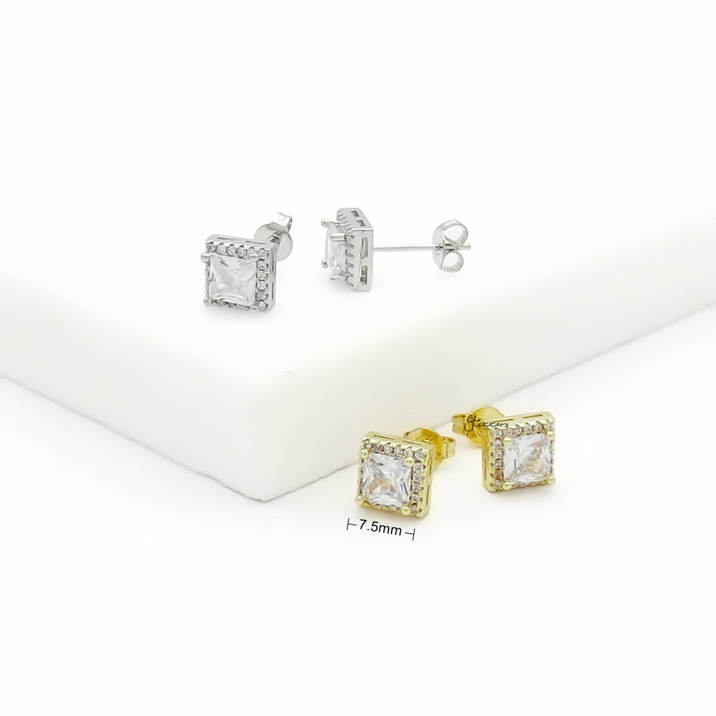 Iced Out Square Halo CZ Stud Earrings-Stud Earrings-2-Glitters