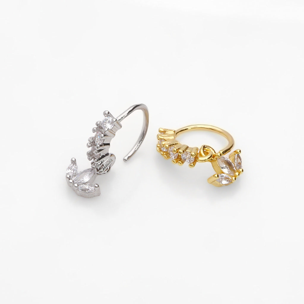 CZ Hoop Nose Ring with Dangle Marquise CZ-Nose Studs-1-Glitters