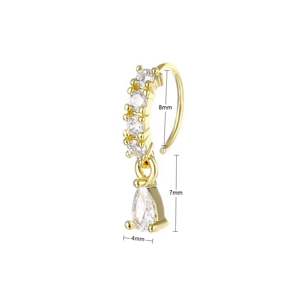 CZ Hoop Nose Ring with Dangle Teardrop CZ-Nose Studs-2-Glitters