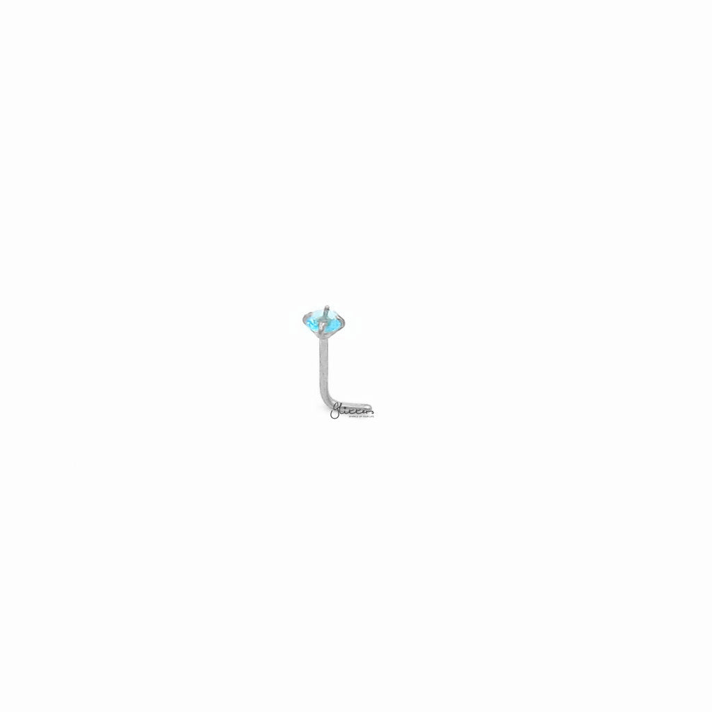 3mm Aqua Round C.Z L Bend Nose Stud-Nose Studs-4-Glitters