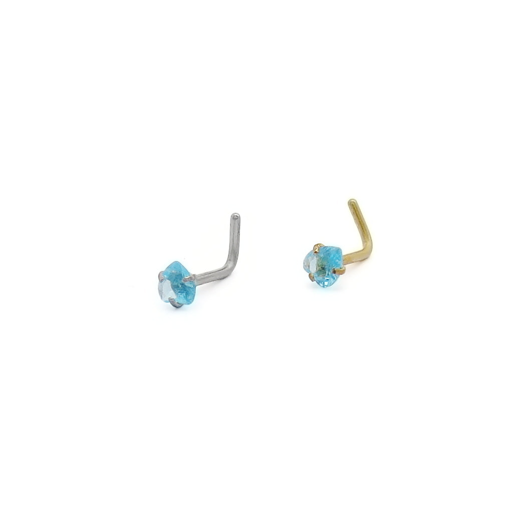 3mm Aqua Heart C.Z L Bend Nose Stud-Nose Studs-1-Glitters