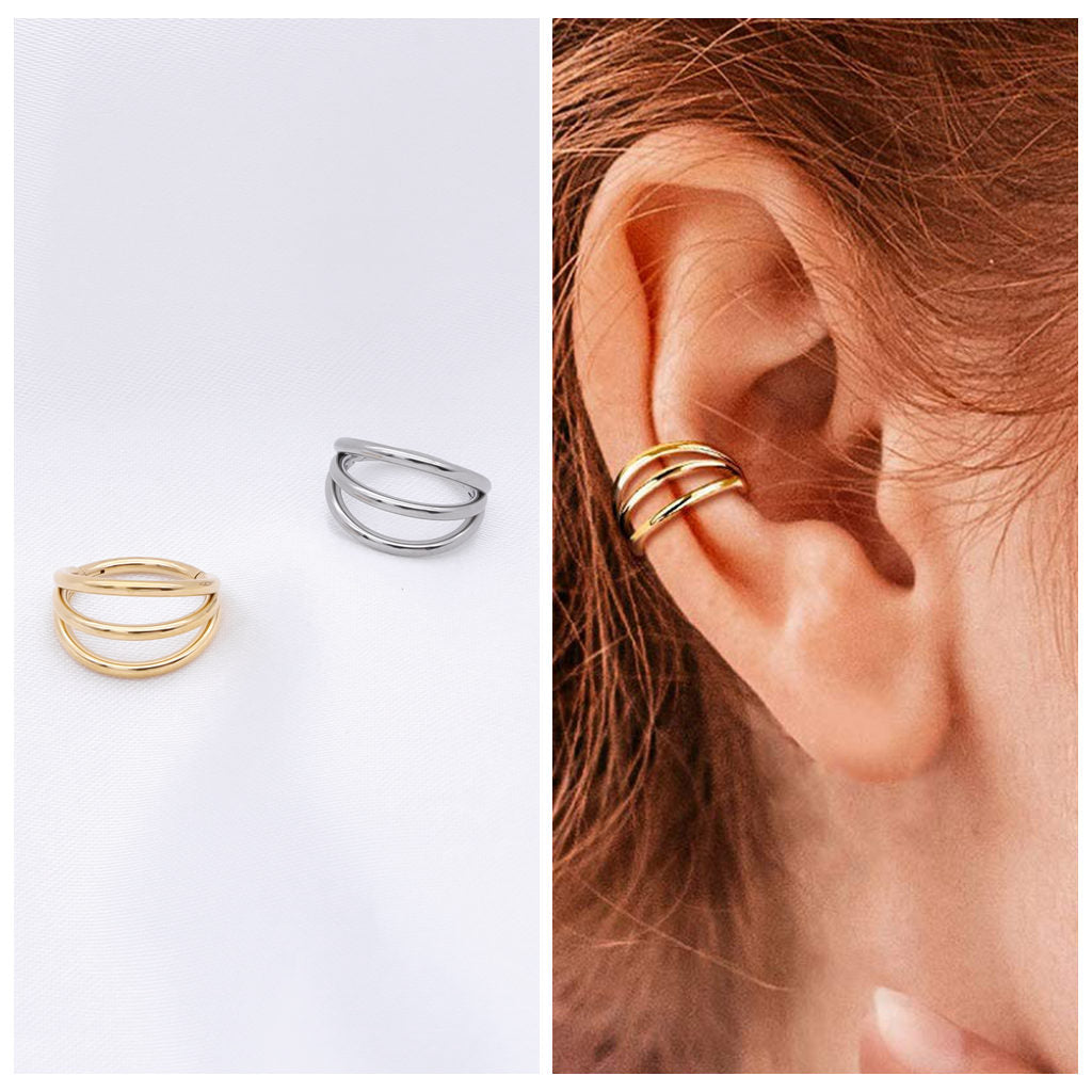 Titanium Hinged Segment Triple Hoop Ring - Silver-Septum Rings-2-Glitters