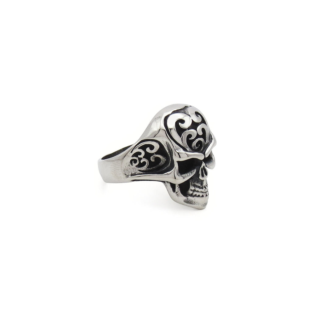 Stainless Steel Skull Ring with Tribal Carved Design-Stainless Steel Rings-3-Glitters