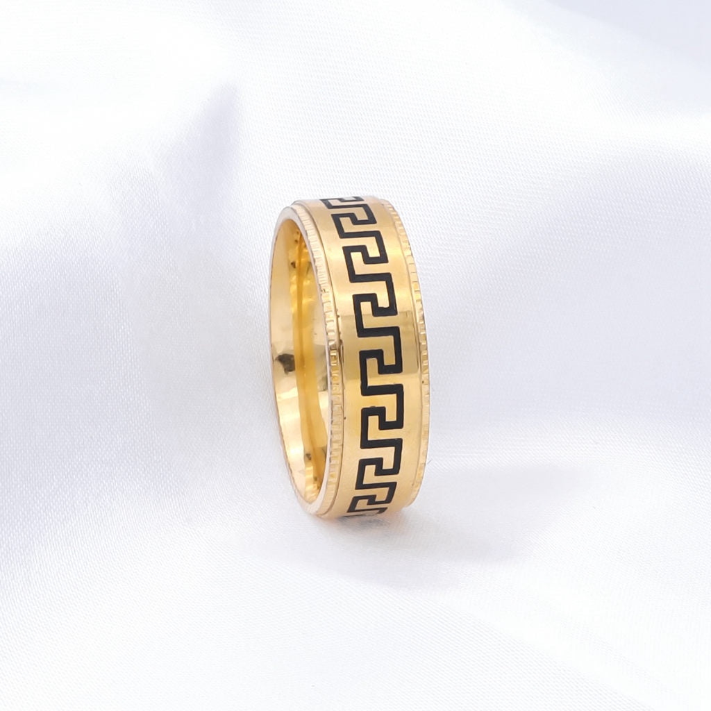 Stainless Steel Greek Key Pattern Band Ring - Gold-Stainless Steel Rings-2-Glitters