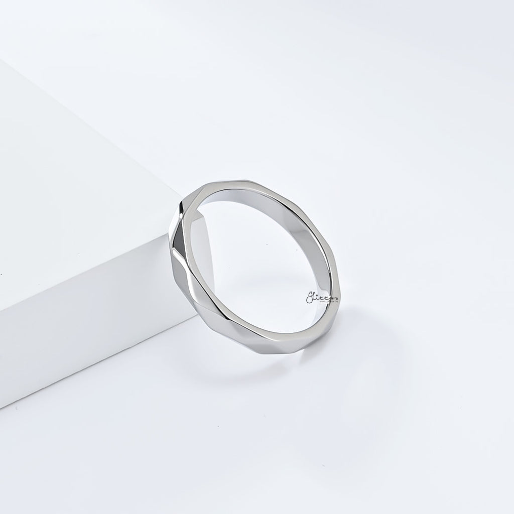 Minimalist Faceted Stainless Steel Band Ring - Silver-Stainless Steel Rings-2-Glitters