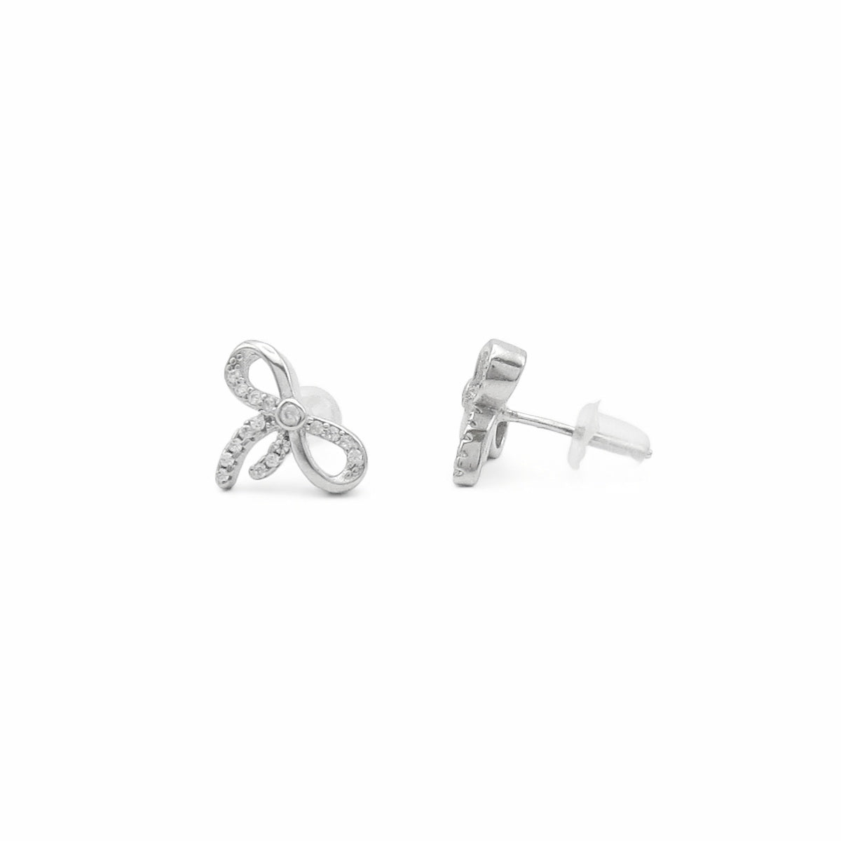 Sterling Silver Bowknot CZ Stud Earrings