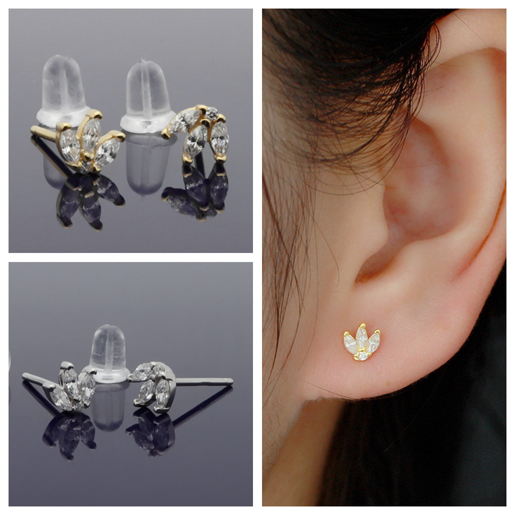 Three Marquise CZ Stud Earrings - Silver-Stud Earrings-3-Glitters
