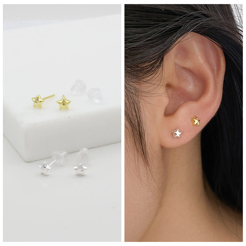 Sterling Silver Mini Star Stud Earrings - Gold-Stud Earrings-4-Glitters